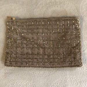 Silver velvet beaded clutch